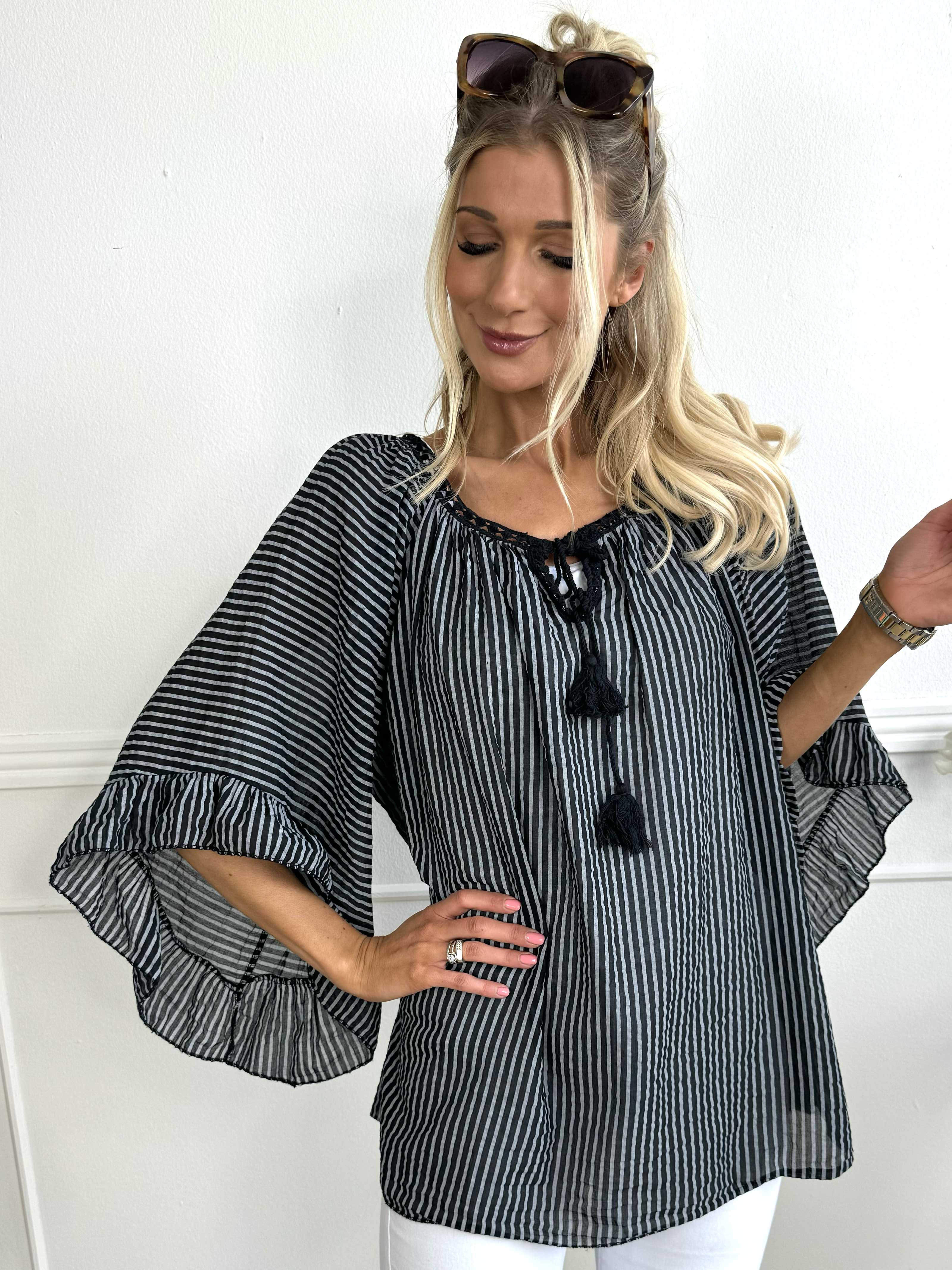 Marija - Sød stribet tunika med smukke ærmer